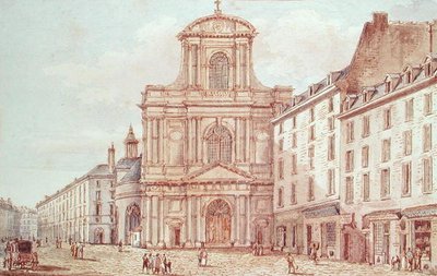 Zicht op het portaal van de kerk van Saint-Gervais, Parijs door Victor Jean Nicolle